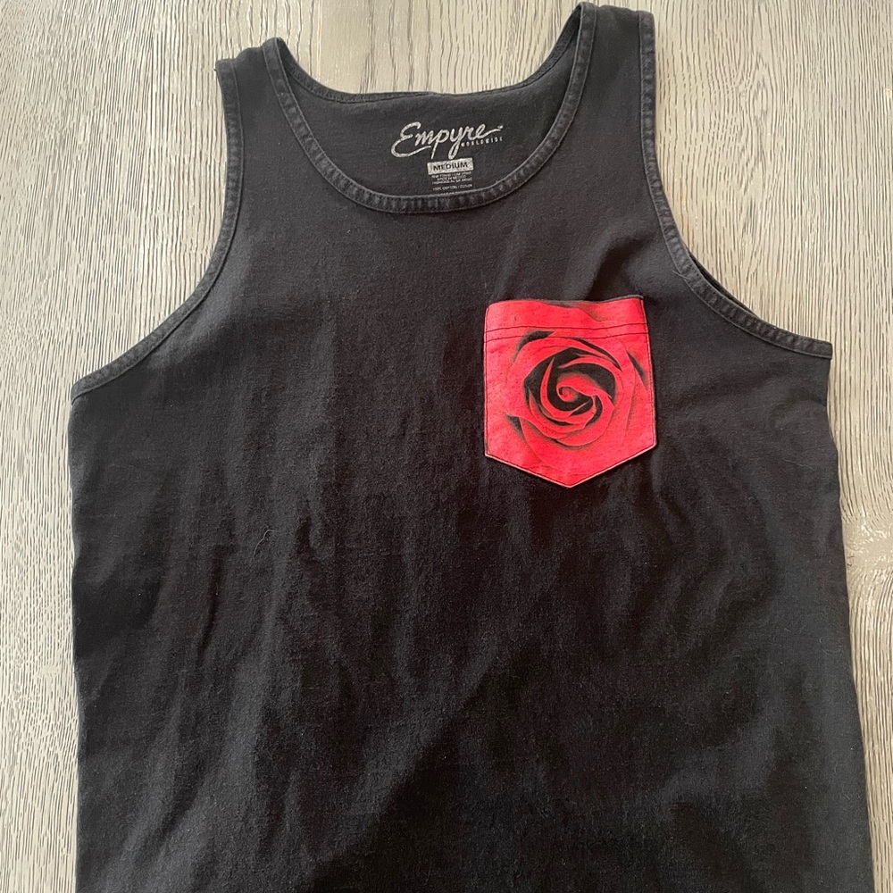 Empyre Black Tank with Red Rose Accent